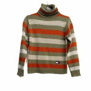 Tommy Hilfiger Kids Olive Orange Sweater Knit Turtleneck Pullover Long Sleeve M